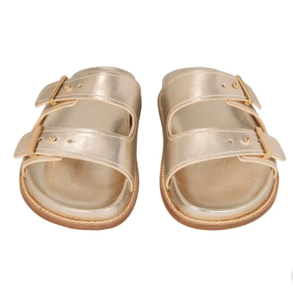 Cole Haan Metallic Gold Double-Buckle Slide Sandals - Picture 5 of 7